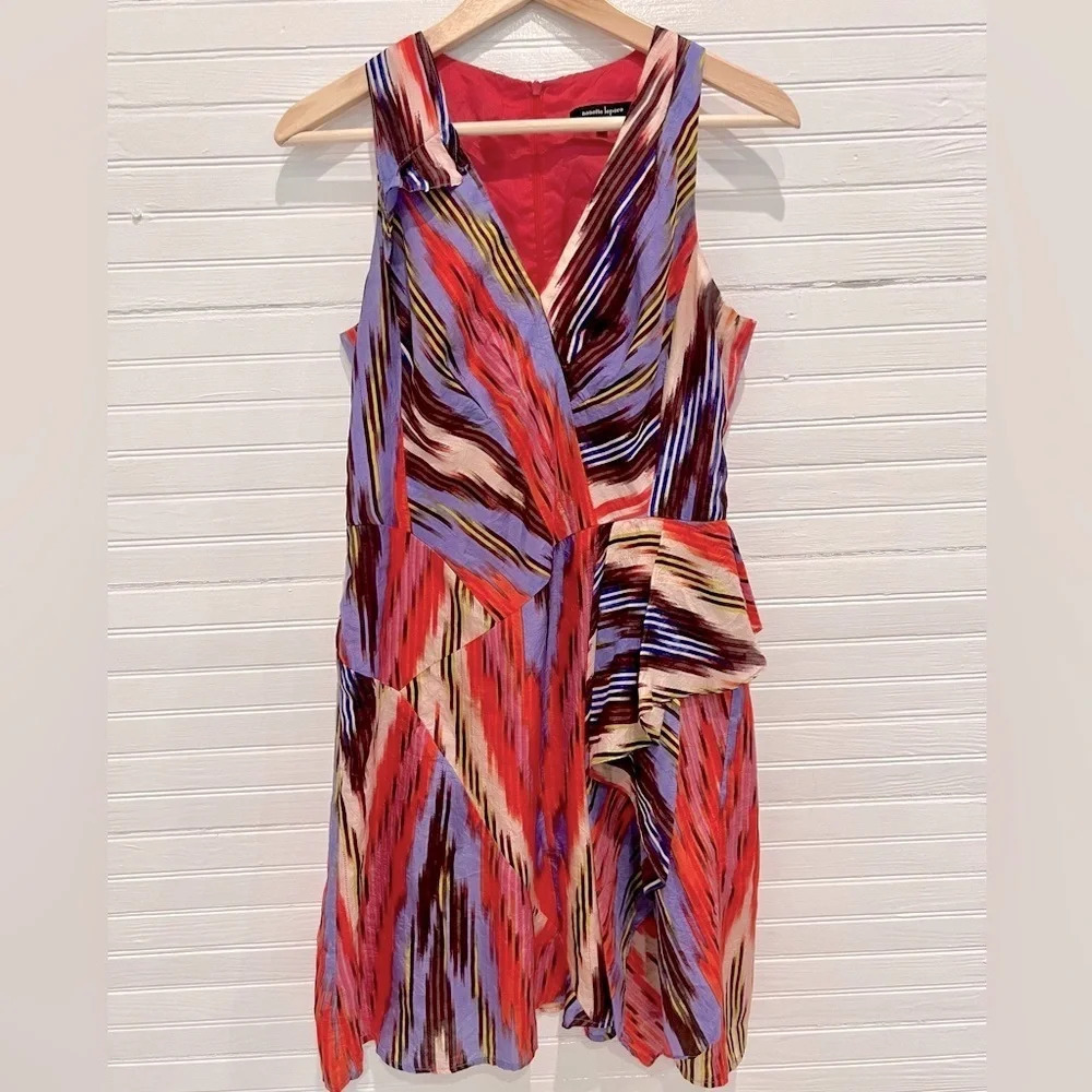 Nanette Lepore Go Getter Sleeveless V Neck Silk Dress Short Multicolor Size 4